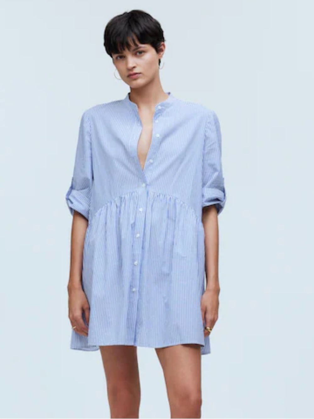 Madewell button front gathered mini dress